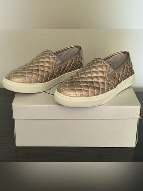 Steve Madden Quilted Metallic Slip-On Sneakers - Rose Gold
